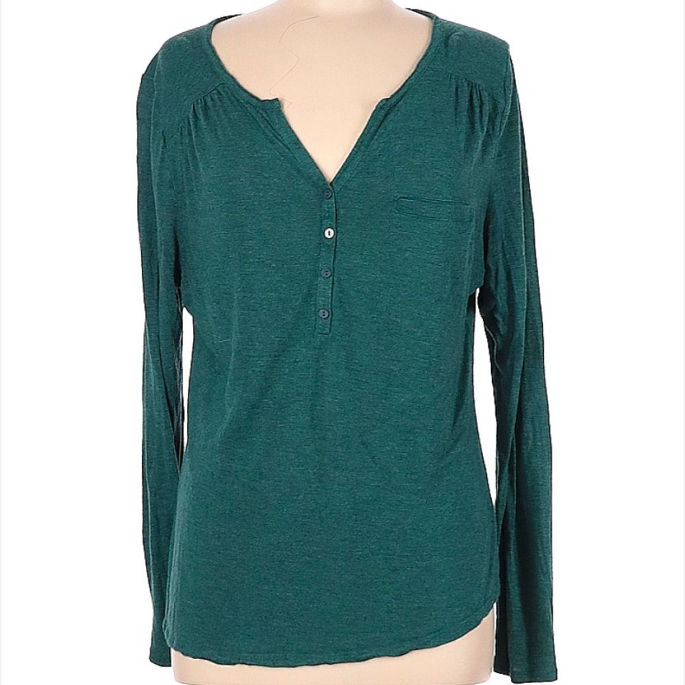 Falls Creek Long Sleeve Henley, Teal Green, Size L